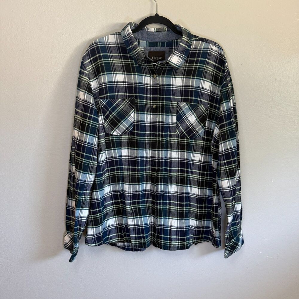 CQR Women's Blue Green Multi Colored Plus Size Baggy Oversized Boxy Flannel 2XL